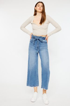 Aroly Ultra High Rise Belted Paperbag Waist Wide Leg Jeans