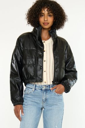 Taylor Cropped Faux Leather Puffer
